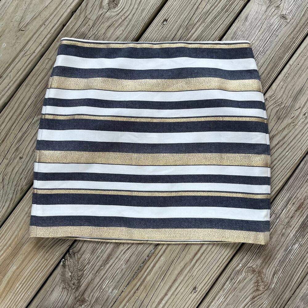 J. Crew Factory Women's Grey White & Gold Striped Mini Skirt Size 4